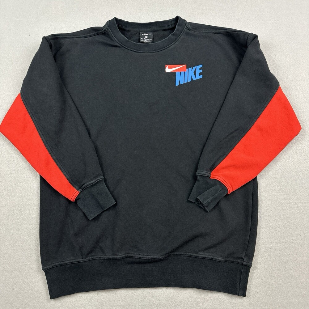 Nike Sweatshirt Men XS Black Swoosh Block Logo Crewneck Pullover Swoosh *